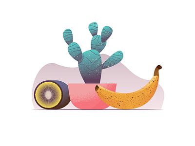 046 Banana banana cactus canary islands food fruit illustration kiwi miguelcm opuntia still life tropical wonky