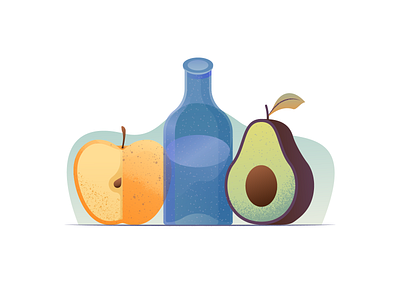 049 Avocado apple avocado bottle dailychallenge food fruit glass illustration illustrator miguelcm still life