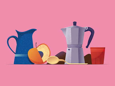 Juice or coffee? bialetti coffee illustration illustrator juice miguelcm peach scene stilllife