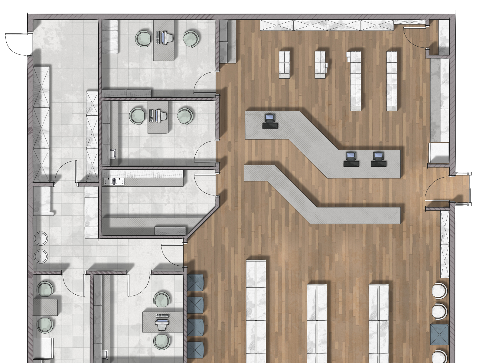 Pharmacy floor plan rendering by Alberto Talens Fernandez