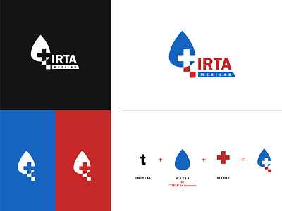 Tirta MediLab Logo app blue and red brand design brand identity branding design flat flat logo hospital icon identity illustrator logo logo concept logo design medic minimal minimalist logo water web