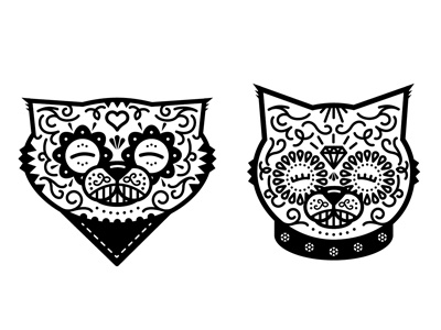 Los Gatos De Los Muertos cats illustration skull sugar
