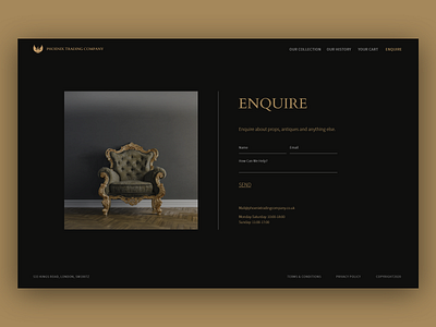 Contact Page Design antique design antique ui black black and gold color blackandgold classic contact page contact page design contact page ui dark ui gold luxury ui minimal contact page minimal design serif font uidesign website website concept website design