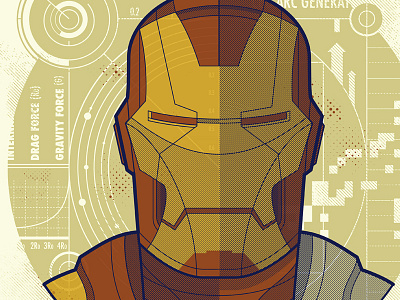 Iron Man armor blue print bust geometric illustration iron man portrait robot