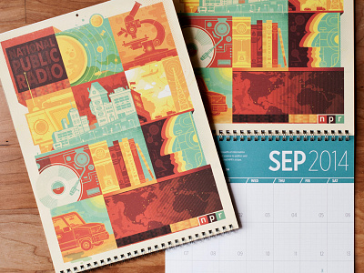 NPR 2014 Calendar calendar car face illustration map mosaic npr planet radio record player science stereo