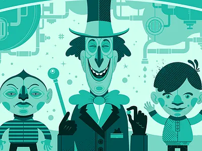 Charlie and the Chocolate Factory Final candy character factory pipes poster screen print symmetrical wonka