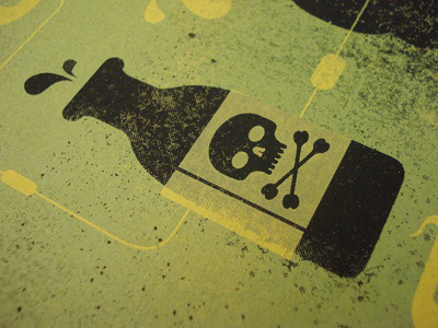 Print Detail bog poison bottle screen print skull