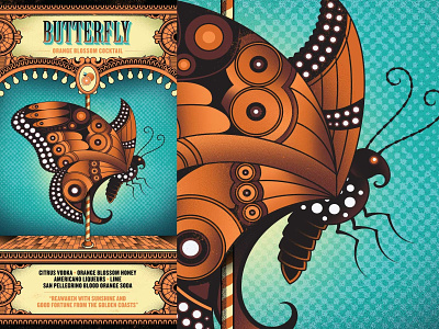 Flight Club - Butterfly butterfly circus cocktail flight club illustration menu