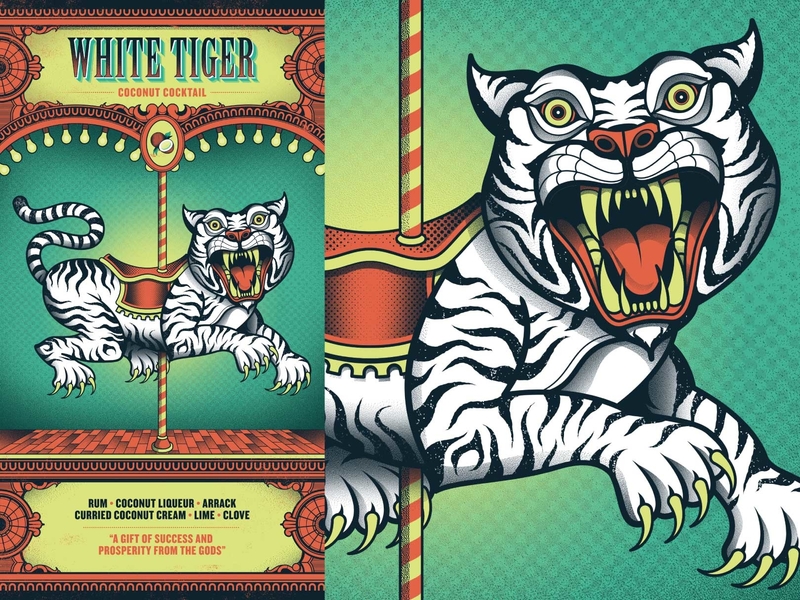 Flight Club - White Tiger circus cocktail flight club menu