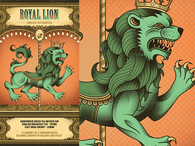 Flight Club - Royal Lion circus cocktail crest crown flight club heraldry lion menu packaging