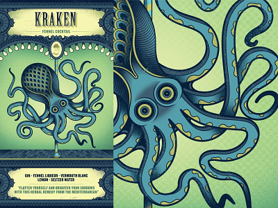 Flight Club - Kraken cocktail creature fennel flight club illustration kraken menu octopus packaging sea creature squid tentacle