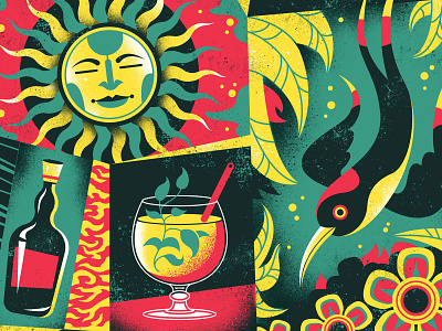 Rhum Agricole alcohol bird caribbean cocktail drink illustration liquor pattern poster rum screen print sun tropical