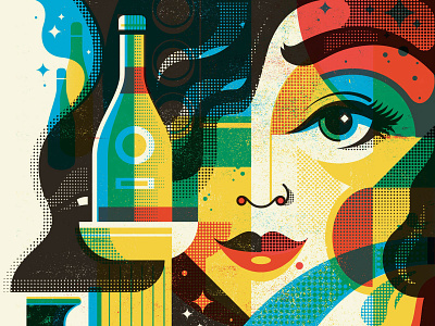 Sake bottle character design cmyk face illustration japan overprint rice wine sake screen print tokyo wine woman