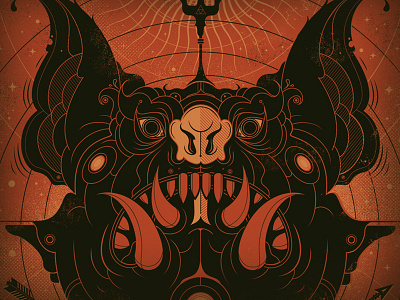 Demon beast demon flat ganon graphic illustration pig screen print sun symmetrical trident zelda