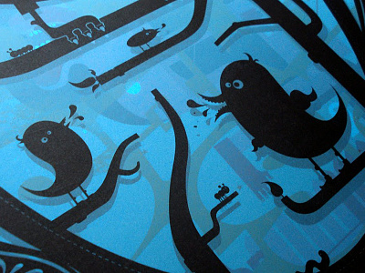 Birds Test Print ant bird birds blue bugs detailed experiment illustration leaves ornate overlay screen print test print tree worm