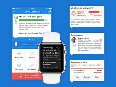 Asthma App app application clean dashboard healthcare interface ios mobile smartwatch ui ux watch