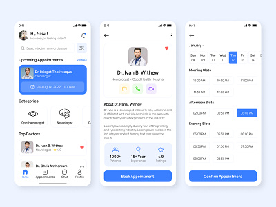 Doctor Book Appointment App UI appdesign appuidesign figma figmadesign mobileappdesign ui uidesign uiux userinterfacedesign