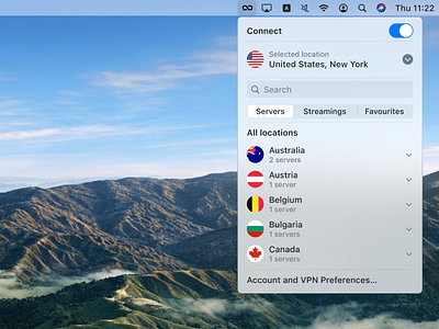VPN app for status menu (MacOS) app design ui ux