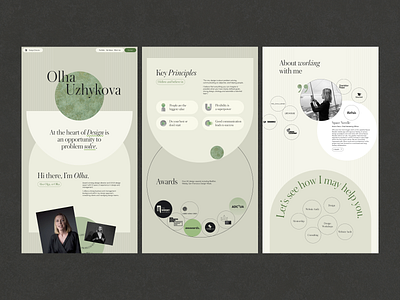 Olha Uzhykova website - Homepage aethetics creative designer elegant folio green landing page mentor minimalistic modern portfolio typography ui web website
