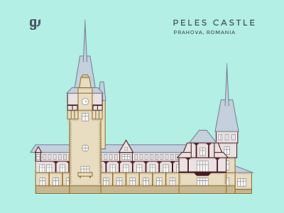 Peles Castle Illustration artwork castle color design illustration landmark line line art peles romania