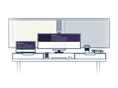 My Workplace dell desk illustration line art macbook office setup ultrawide window workplace