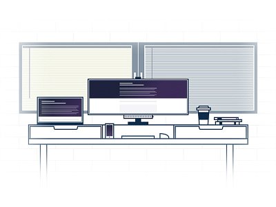 My Workplace dell desk illustration line art macbook office setup ultrawide window workplace