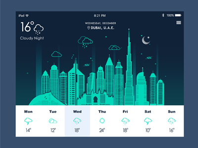 Weather App custom dubai flat interface ios ipad iphone sun ui ux weather