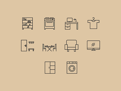 ✨icons✨ desk dressing house icon icons library picto pictogram set sofa table tv
