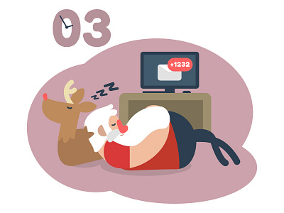 🎄Day 03 — Advent Calendar christmas deer desk email illustration reindeer santa sleeping vector