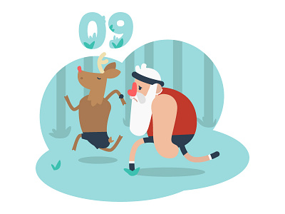 🎄Day 09 — Advent Calendar christmas deer illustration jogging reindeer running santa vector