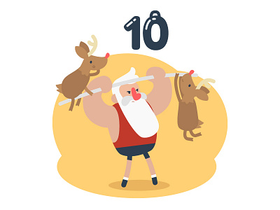 🎄Day 10 — Advent Calendar christmas deer dumbbell fitness illustration reindeer santa training vector workout