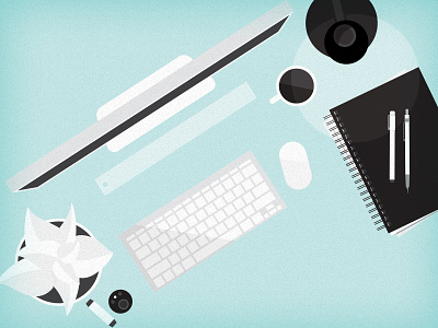 Black, White, Grey and Lots of Teal desk flat illustration tools