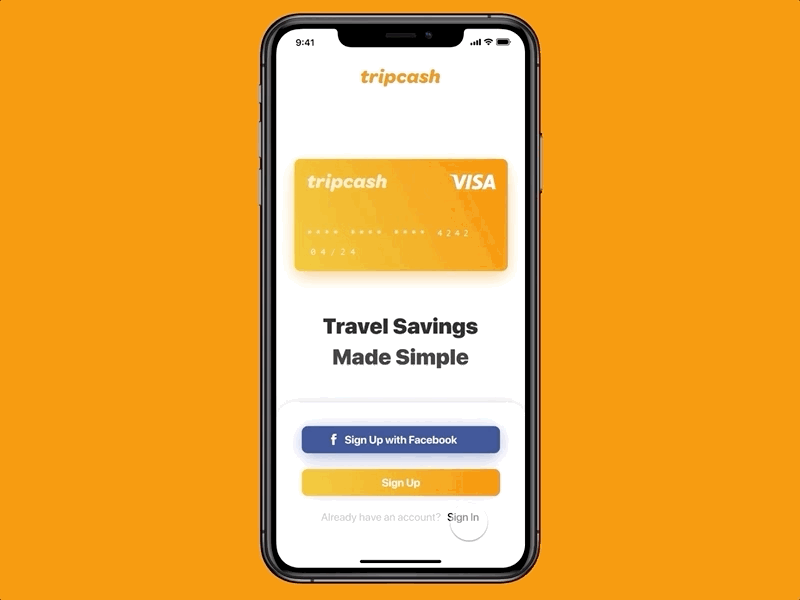 TripCash - Log In / Sign Up app dailyui 001 invision studio mobile app design ui uidesigner user login userinterface ux uxdesigner