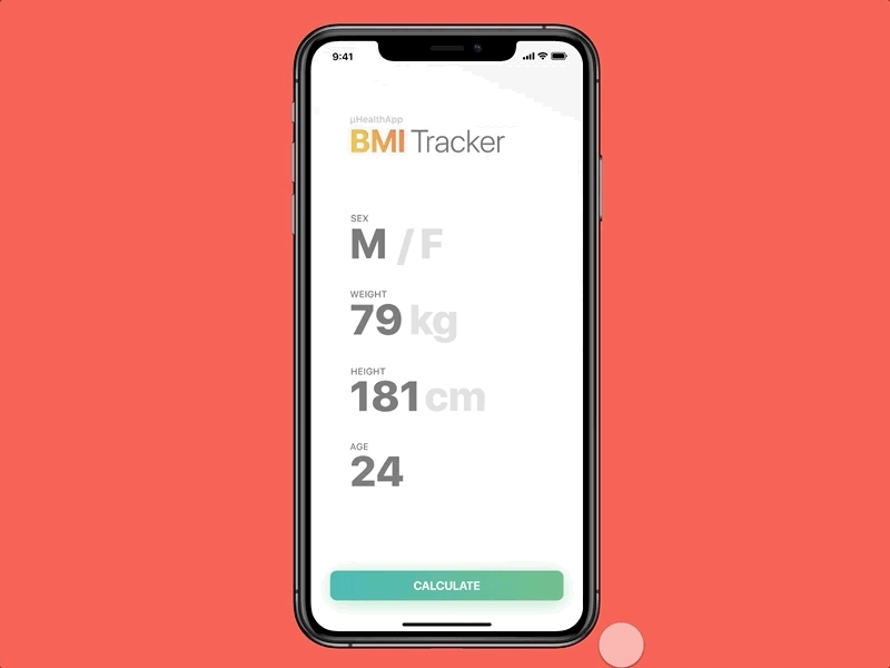 µHealthApp - BMI Calculator app dailyui 004 design interaction animation invision studio mobile app design ui uidesigner userinterface ux uxdesigner