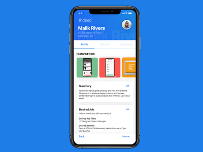 Indeed - Mobile Profile UX Redesign Concept app daily 006 dailyui invision studio mobile app design ui ux uxdesigner