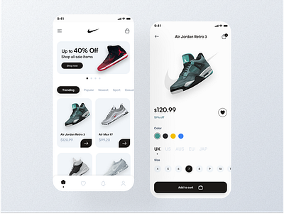 Sneaker App design ecommerce interface minimalism mobile app design mobile ui nike online store sneaker typography ui uiux user experience user interface uxui