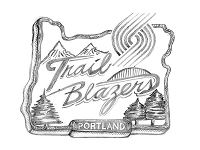 Woodcut Signage Trail Blazers adidas custom type hand drawn lettering nba portland rachel bedel trail blazers typography