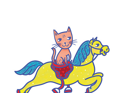 Happy Cat and Carousel Horse art that connects carousel horse cat design child brand collective consciousness digital illustration fun art home decor illustration playful positive vibes rachel bedel sticker teepublic tshirt