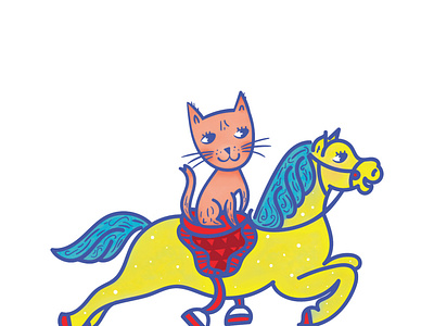 Happy Cat and Carousel Horse art that connects carousel horse cat design child brand collective consciousness digital illustration fun art home decor illustration playful positive vibes rachel bedel sticker teepublic tshirt