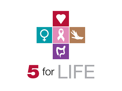 5 for Life Logo breast cancer colon five hand heart key life ribbon skin women