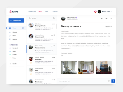 Sprins inbox chat dashboard inbox interface mail message ui ux