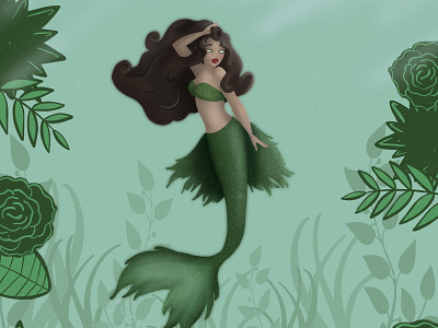 Emerald Depths art digital illustration green illustration ipad mermaid painting procreate