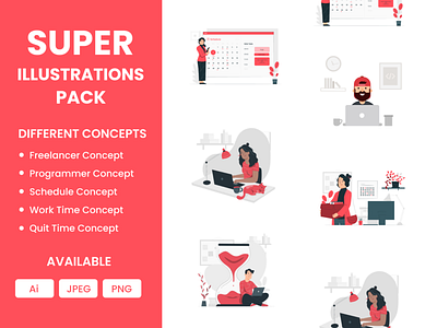 illustrations Pack app banner freelancer header illustration mobile programmer schedule template theme web work