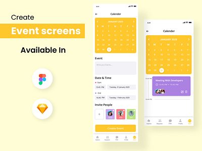 Create Event App screens