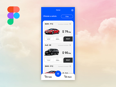 Car rent & sale app Screen