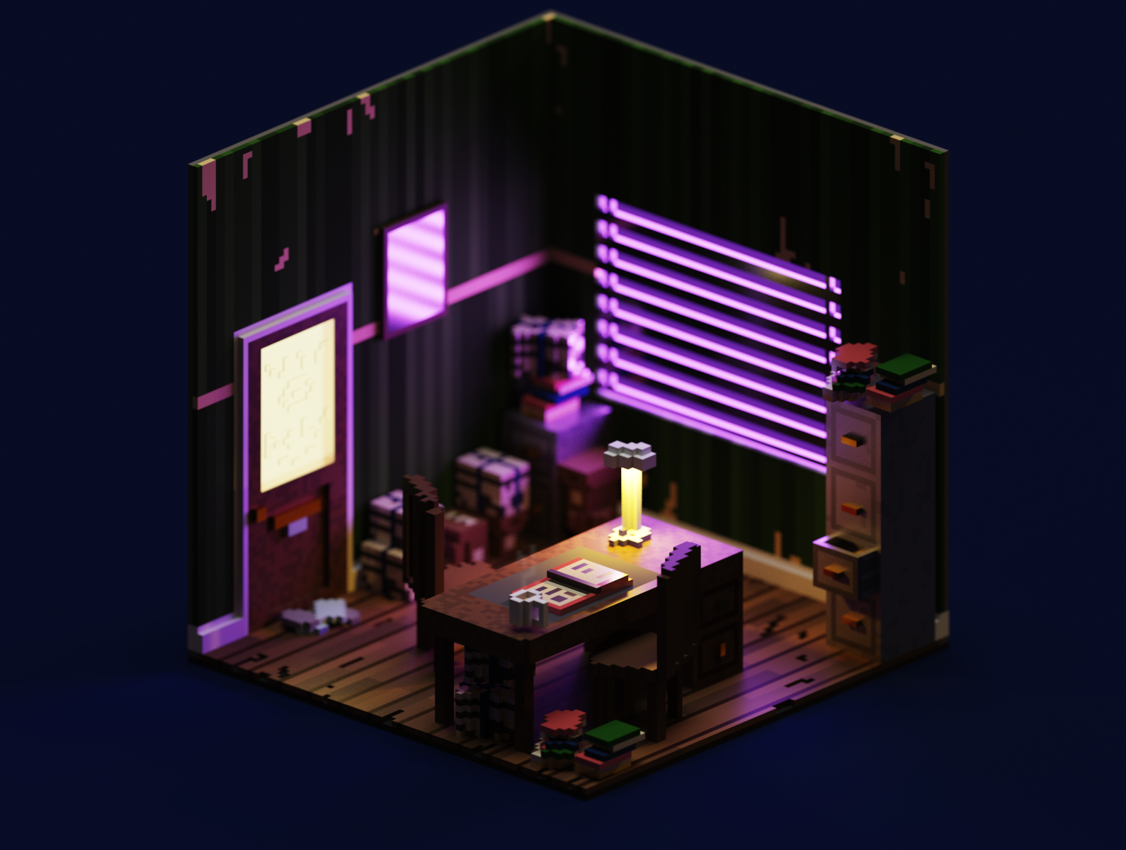 Private Investigators Office - Voxel Art Scene 3d art 3d artist 3d design 3d illustration 3d ilustration illustration magicavoxel voxel voxel art voxels