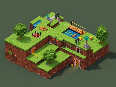 Out in Nature 3d 3d art 3d design 3d illustration 3d pixels pixel art voxel art voxels