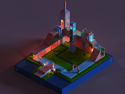 Monument Valley Inspired - MagicaVoxel Scene 3d 3d art 3d artist 3d illustration game game art illustration magica voxel magicavoxel monument valley visual voxel voxel art