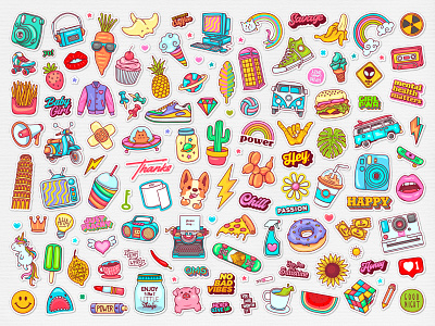 Stickers Hand Drawn Doodle Colorful Vector