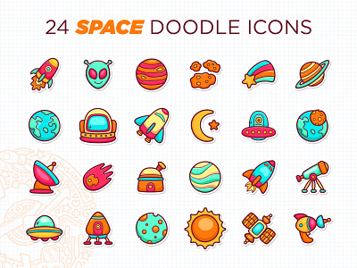 Space Doodle Element Icons alien branding cute design doodle doodle art gohsantosa icon icons illustration logo space ufo vector